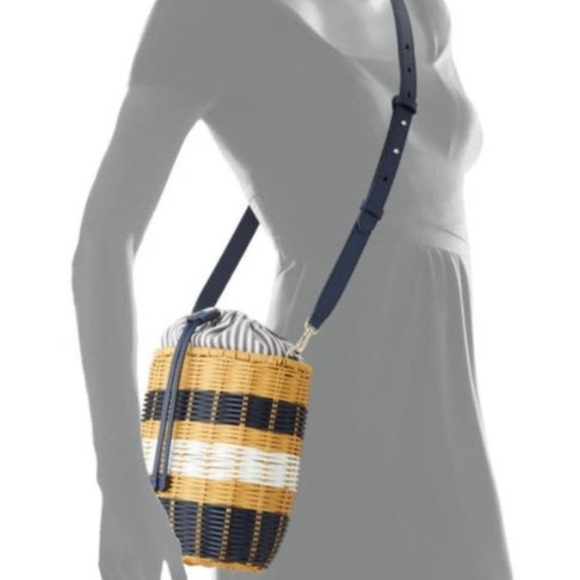 New Kate Spade buoy medium tricolor wicker drawstring bucket bag - Picture 6 of 11